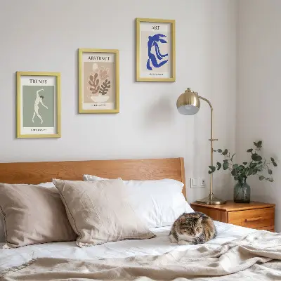 Tryptyk w ramie stylowe postacie i rośliny inspirowane twórczością Henriego Matisse'a