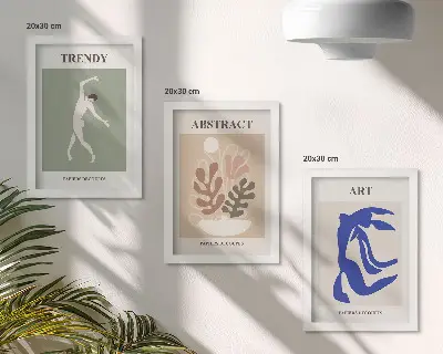 Tryptyk w ramie stylowe postacie i rośliny inspirowane twórczością Henriego Matisse'a