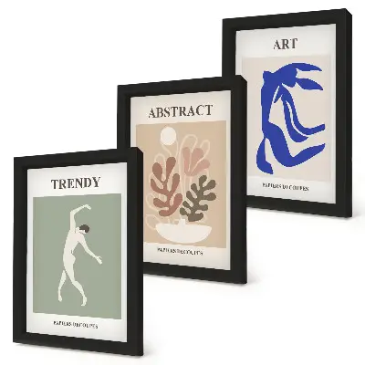 Tryptyk w ramie stylowe postacie i rośliny inspirowane twórczością Henriego Matisse'a