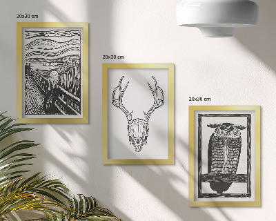 Tryptyk w ramie Inspiracja obrazem Krzyk z czaszką i sową w stylu graficznym
