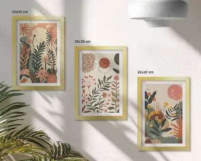 Zestaw 3 obrazów w ramie z roślinnymi wzorami vintage w pastelowych odcieniach