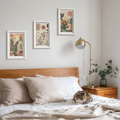 Zestaw 3 obrazów w ramie z roślinnymi wzorami vintage w pastelowych odcieniach