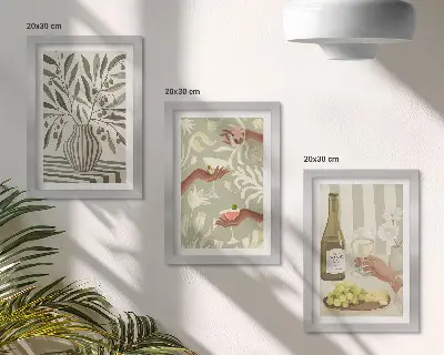 Zestaw 3 obrazów w ramie z motywem kwiatów oliwnych i koktajli w stylu rustykalnym