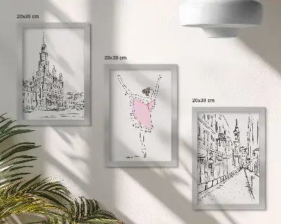Zestaw 3 obrazów w ramie Stylowe obrazy z tańczącą baletnicą i architekturą