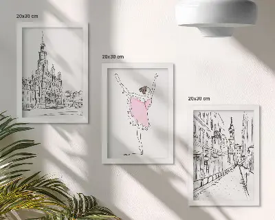 Zestaw 3 obrazów w ramie Stylowe obrazy z tańczącą baletnicą i architekturą