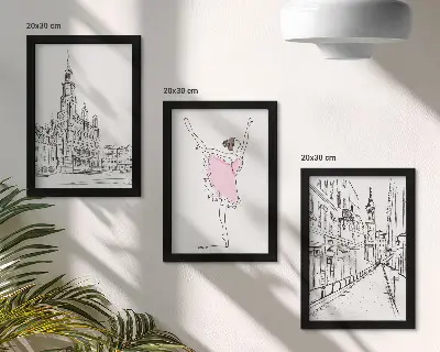 Zestaw 3 obrazów w ramie Stylowe obrazy z tańczącą baletnicą i architekturą