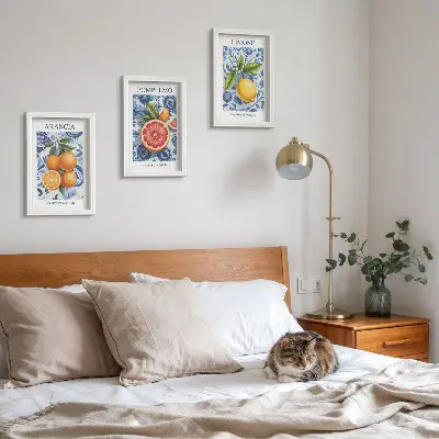 Tryptyk z ilustracjami cytrusów owocowe grafiki w stylu vintage w ramie