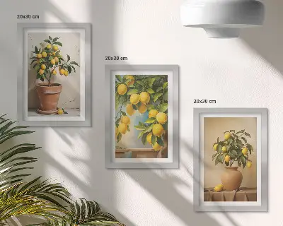 Cytrynowe drzewka w doniczkach i wazonach zestaw 3 obrazów w ramie
