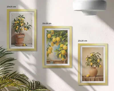 Cytrynowe drzewka w doniczkach i wazonach zestaw 3 obrazów w ramie