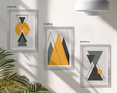 Abstrakcyjne kształty geometryczne tryptyk w ramie