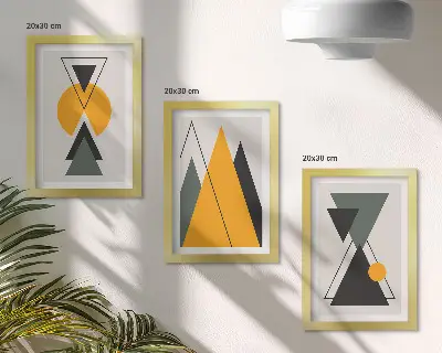 Abstrakcyjne kształty geometryczne tryptyk w ramie