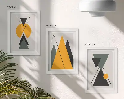 Abstrakcyjne kształty geometryczne tryptyk w ramie