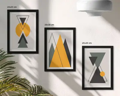 Abstrakcyjne kształty geometryczne tryptyk w ramie