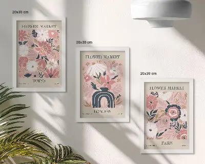 Tryptyk w ramie Kwiatowe motywy w Tokio Londynie i Paryżu tryptyk z motywami kwiatowymi inspirowany Tokio Londynem i Paryżem