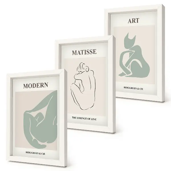 Dekoracja ścienna zestaw obrazów abstrakcyjne figury w pastelowych odcieniach inspirowane stylem Henriego Matisse'a