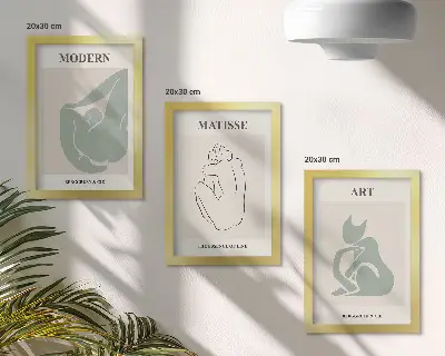 Dekoracja ścienna zestaw obrazów abstrakcyjne figury w pastelowych odcieniach inspirowane stylem Henriego Matisse'a