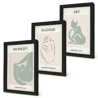 Dekoracja ścienna zestaw obrazów abstrakcyjne figury w pastelowych odcieniach inspirowane stylem Henriego Matisse'a
