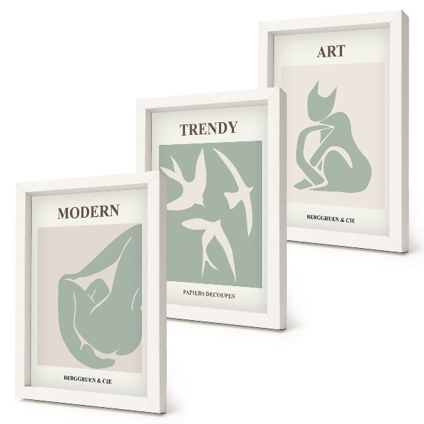 Zestaw 3 obrazów w ramie Henri Matisse abstrakcyjne figury w stonowanej kolorystyce