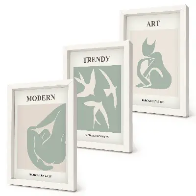 Zestaw 3 obrazów Henri Matisse abstrakcyjne figury w stonowanej kolorystyce w ramie