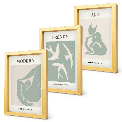 Zestaw 3 obrazów w ramie Henri Matisse abstrakcyjne figury w stonowanej kolorystyce