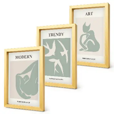 Zestaw 3 obrazów Henri Matisse abstrakcyjne figury w stonowanej kolorystyce w ramie