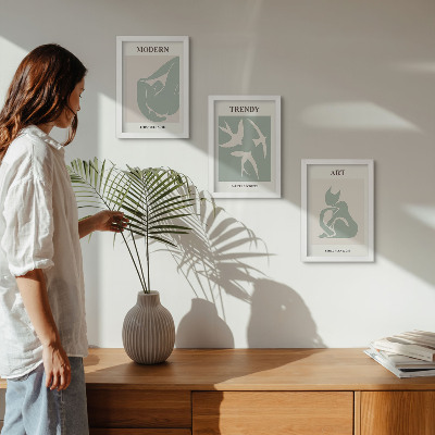 Zestaw 3 obrazów w ramie Henri Matisse abstrakcyjne figury w stonowanej kolorystyce