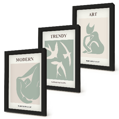 Zestaw 3 obrazów w ramie Henri Matisse abstrakcyjne figury w stonowanej kolorystyce