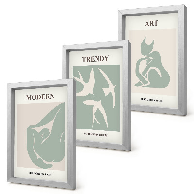 Zestaw 3 obrazów w ramie Henri Matisse abstrakcyjne figury w stonowanej kolorystyce
