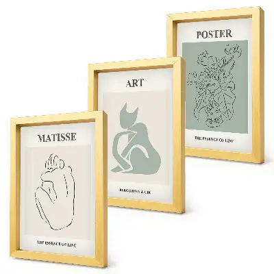 Tryptyk w ramie postery Henri Matisse w odcieniach beżu i zieleni