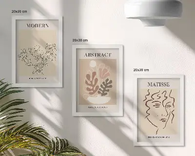 Zestaw obrazów ściennych z roślinnymi motywami i liniami w stylu nowoczesnym