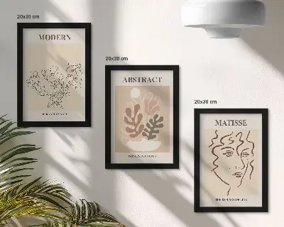 Zestaw obrazów ściennych z roślinnymi motywami i liniami w stylu nowoczesnym