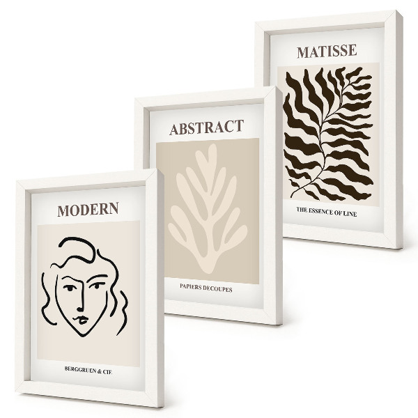 Zestaw 3 obrazów w ramie Twarz i liście ilustracje grafiki Henri Matisse