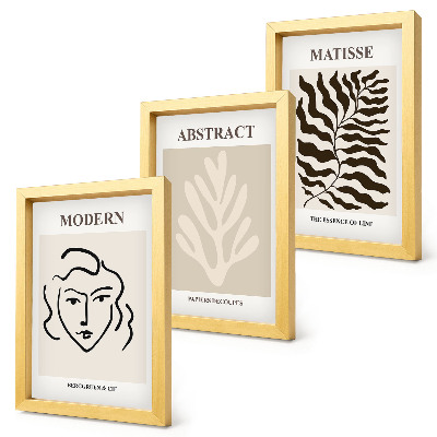 Zestaw 3 obrazów w ramie Twarz i liście ilustracje grafiki Henri Matisse