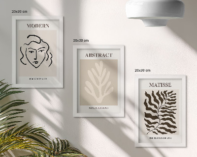 Zestaw 3 obrazów w ramie Twarz i liście ilustracje grafiki Henri Matisse