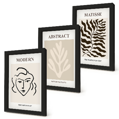 Zestaw 3 obrazów w ramie Twarz i liście ilustracje grafiki Henri Matisse