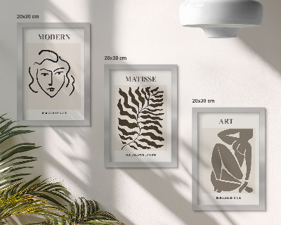 Tryptyk w ramie Stylowe grafiki z liniami i postaciami w neutralnych kolorach