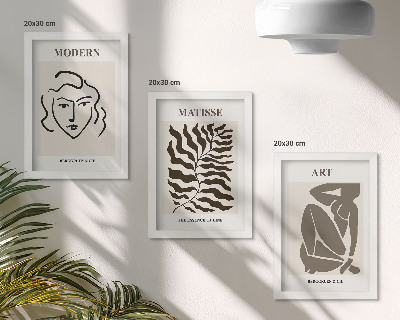 Tryptyk w ramie Stylowe grafiki z liniami i postaciami w neutralnych kolorach