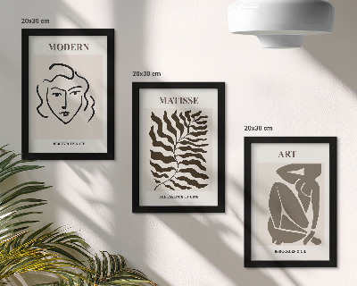 Tryptyk w ramie Stylowe grafiki z liniami i postaciami w neutralnych kolorach