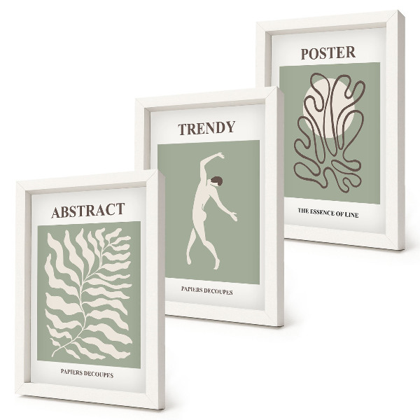 Zestaw 3 obrazów w ramie Roślinne wzory w odcieniach zieleni Henri Matisse