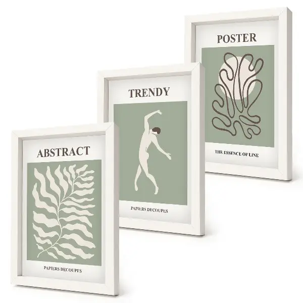 Zestaw 3 obrazów w ramie z roślinnymi wzorami w odcieniach zieleni Henri Matisse
