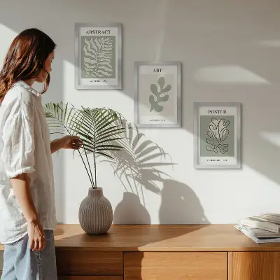 Tryptyk w ramie wzory roślinne w stylu Henriego Matisse'a