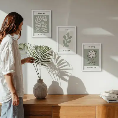 Tryptyk w ramie wzory roślinne w stylu Henriego Matisse'a