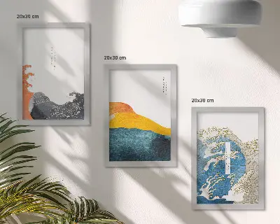 Fale w japońskim stylu graficznym tryptyk w ramie