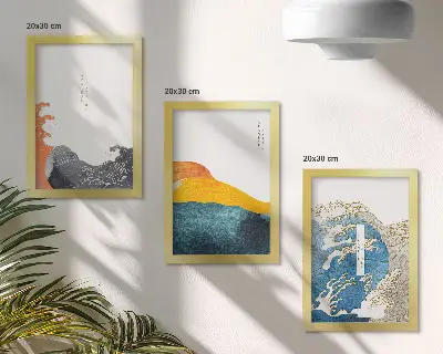 Fale w japońskim stylu graficznym tryptyk w ramie