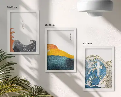 Fale w japońskim stylu graficznym tryptyk w ramie