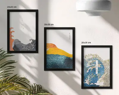 Fale w japońskim stylu graficznym tryptyk w ramie
