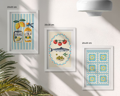 Zestaw 3 obrazów w ramie Ilustracje kuchenne w śródziemnomorskim stylu