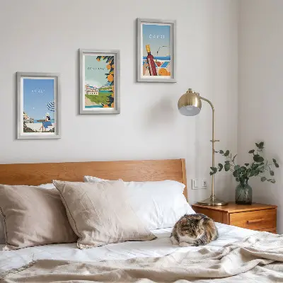 Obrazy Wakacyjne widoki Amalfi Positano i Capri zestaw 3 sztuk w ramie