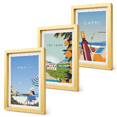 Obrazy Wakacyjne widoki Amalfi Positano i Capri zestaw 3 sztuk w ramie