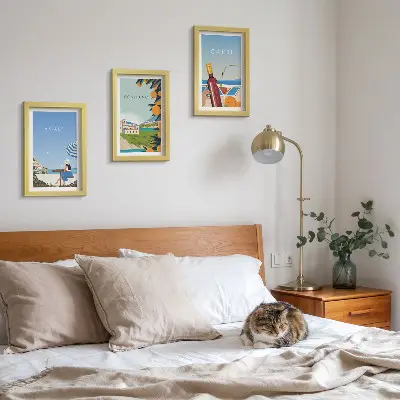 Obrazy Wakacyjne widoki Amalfi Positano i Capri zestaw 3 sztuk w ramie
